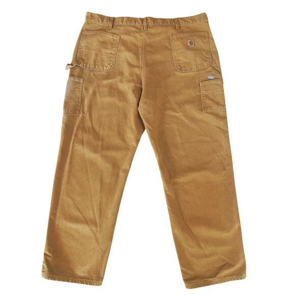 VTG Carhartt Men 44x32 Carpenter Canvas Dungaree Pants Brown Union Made USA B11 - Picture 1 of 16